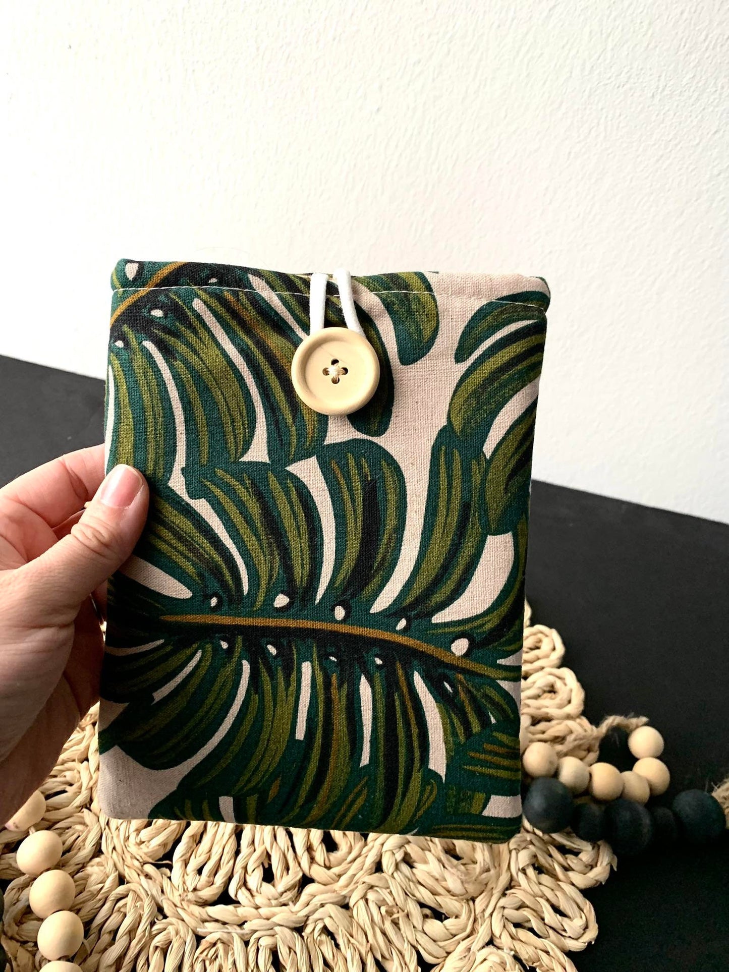 Book Sleeve, Monstera Boho Green  Handmade Zipper-Free Bookish Case Book Soft Padded Sleeve Custom Colorful Pouch eReader Fabric Book Gift