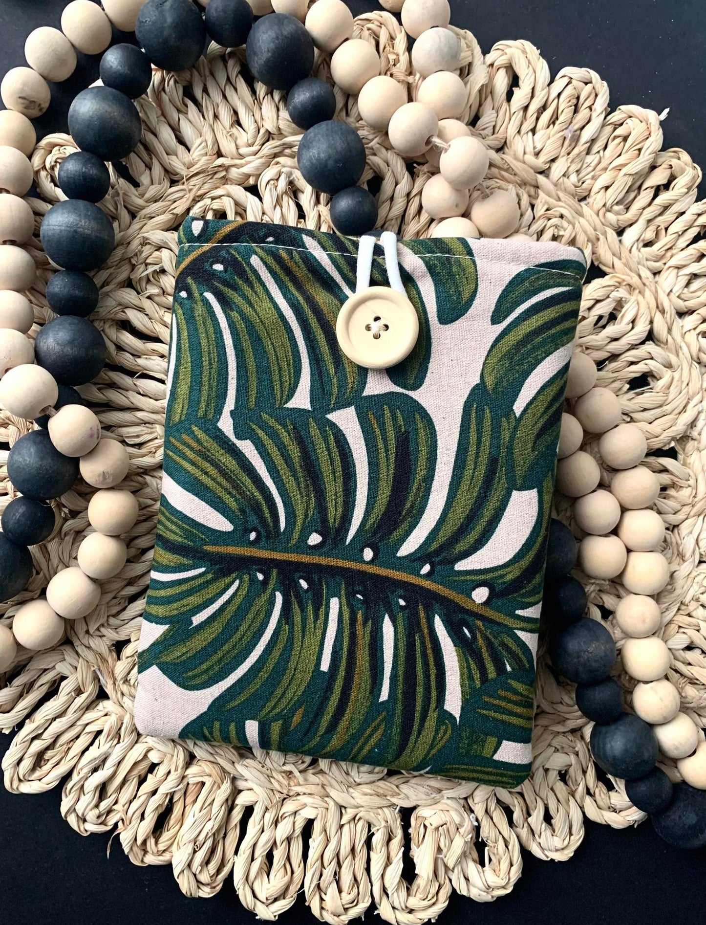 Book Sleeve, Monstera Boho Green  Handmade Zipper-Free Bookish Case Book Soft Padded Sleeve Custom Colorful Pouch eReader Fabric Book Gift