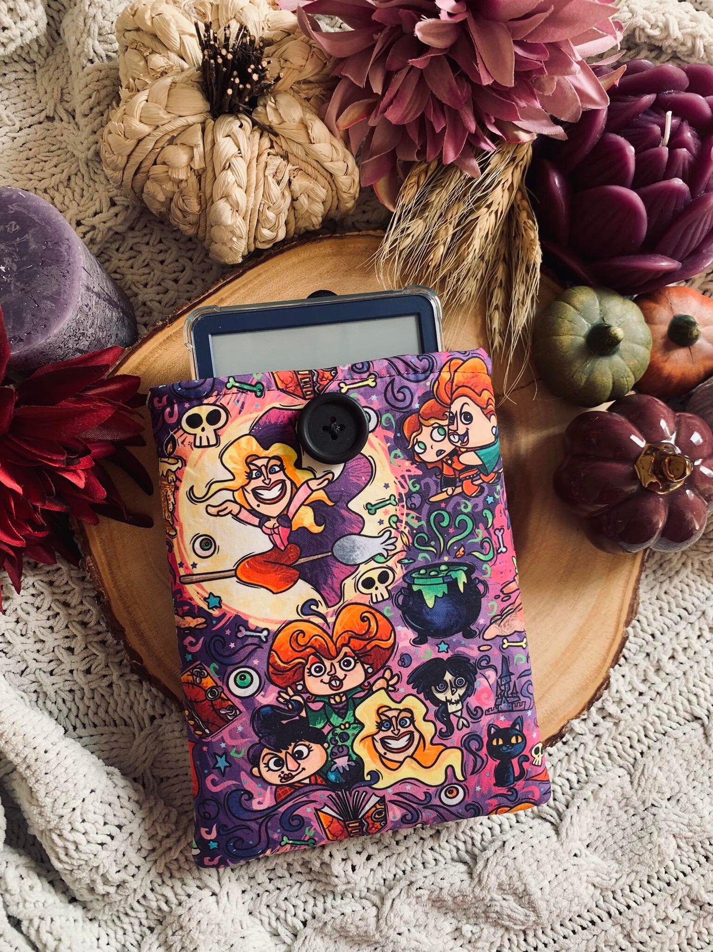 Kindle Nook Sleeve, Witchy Brew Coven Stylish iPad Protective Stitched Soft Zipper-Free Button Bag Bookworm Reader-Friendly Snap  eReader